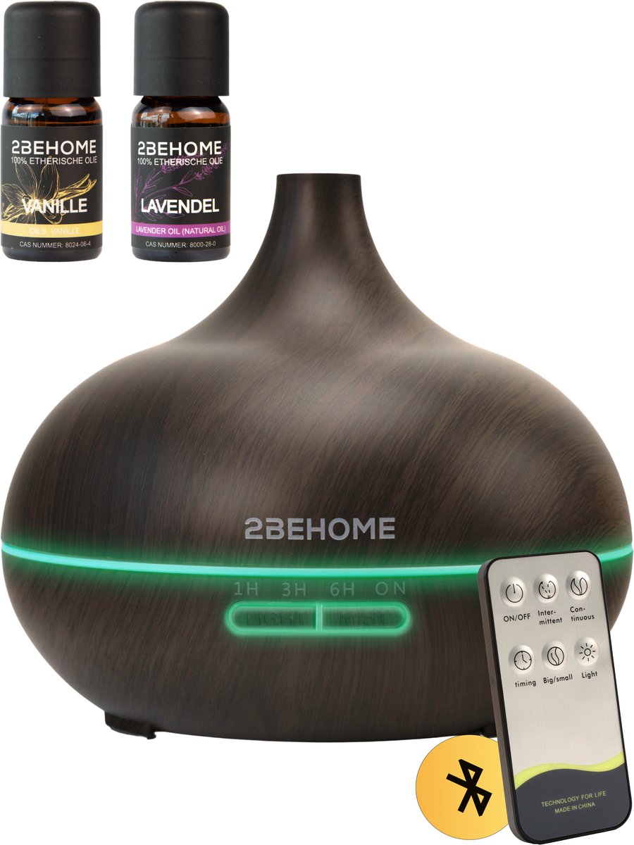 2BEHOME® Aroma Diffuser 550ML met Afstandsbediening - Incl. 2 Etherische...