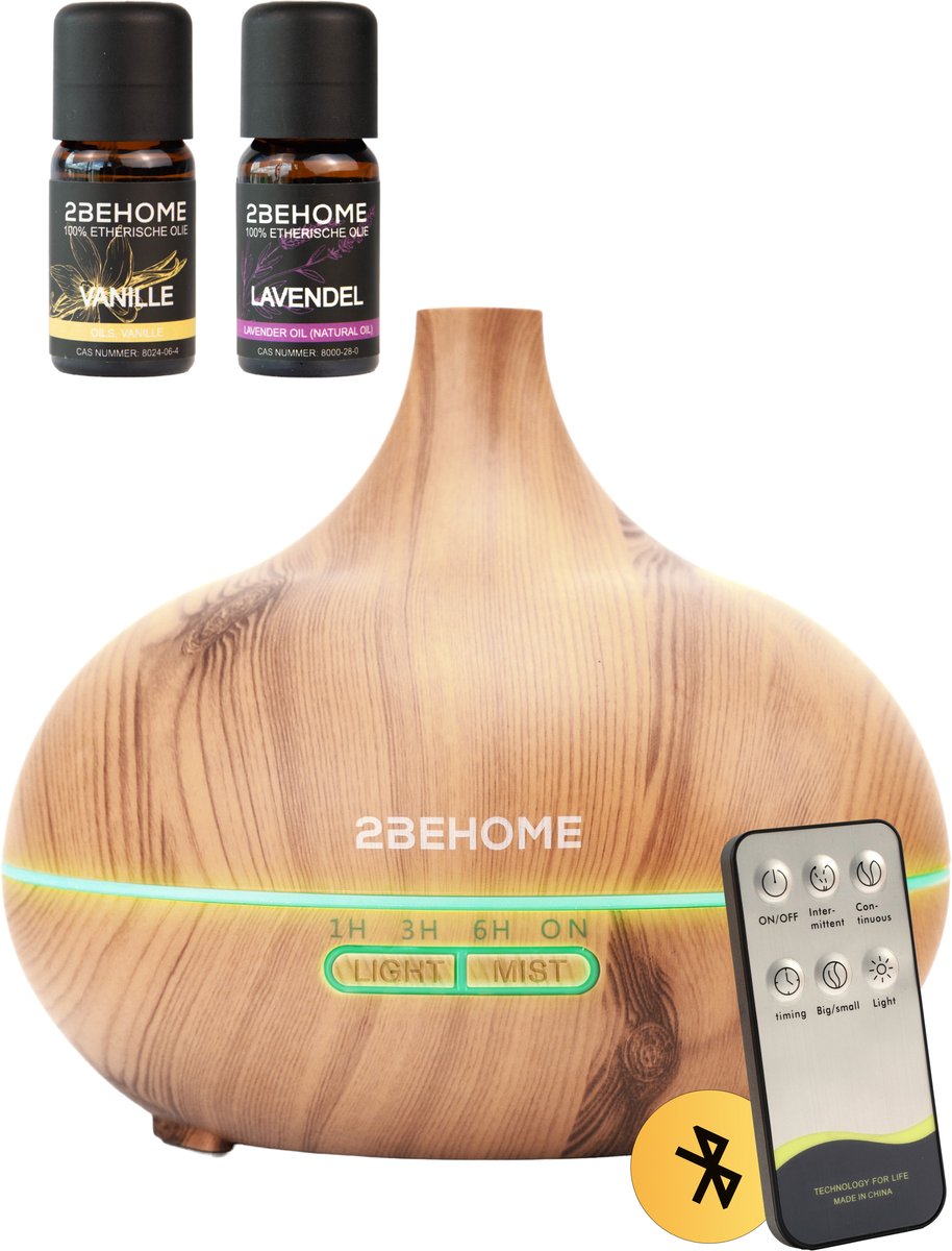 2BEHOME® Aroma Diffuser 550ML met Afstandsbediening - Incl. 2 Etherische...