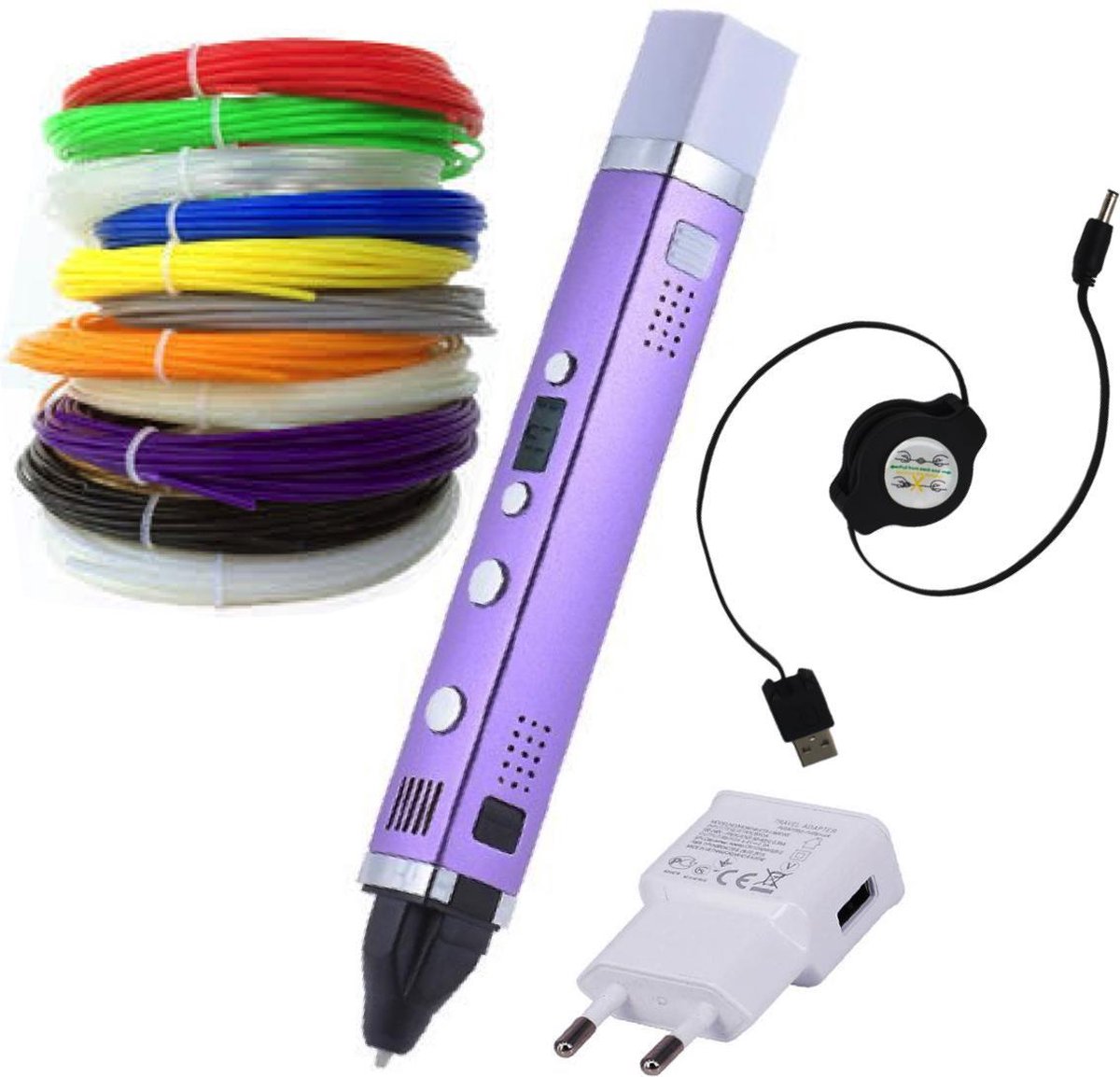 3D Pen MyRiwell Professional (RP100C) starterpack | Incl. 12x10m=120m PLA Filament! | (geschikt voor ABS & PLA) - kleur Paars