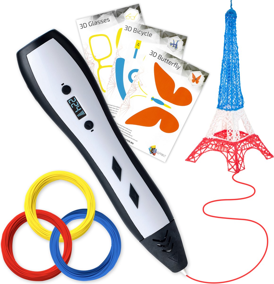 3D&Print 3D Pen Pro met LCD scherm - Professionals - 6 Snelheden - Instelbare Temperatuur 60-240º - Inclusief Filamenten - PLA & ABS stand