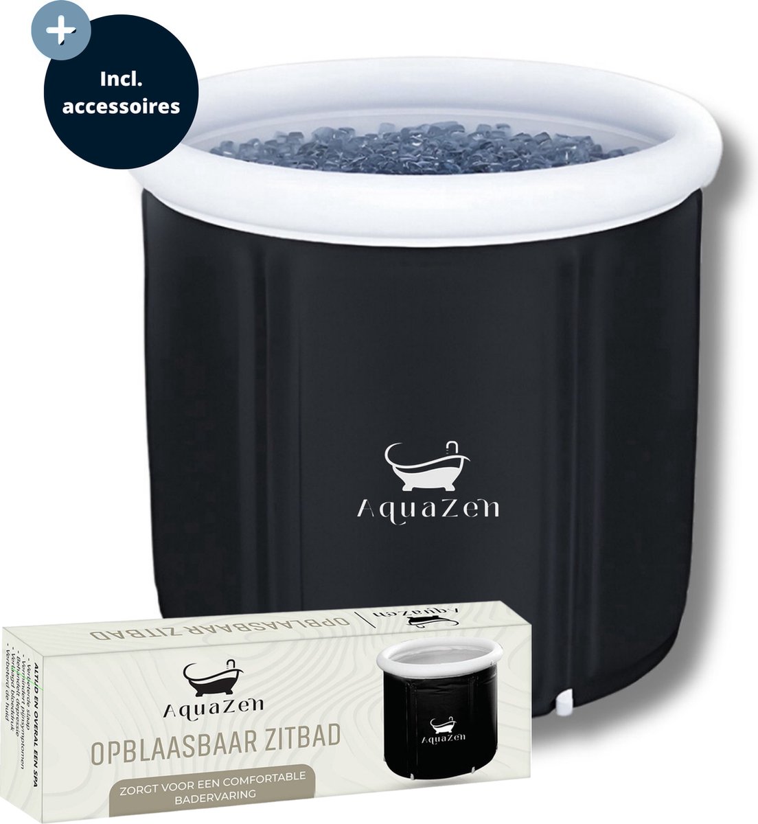 AquaZen Zitbad - Opblaasbaar Bad - Opvouwbaar Bad - ijsbad - Badkuip - Zitbad voor Volwassenen - Bath Bucket - Zitbaden - Wim Hof - Inclusief Luchtpomp - Zwart