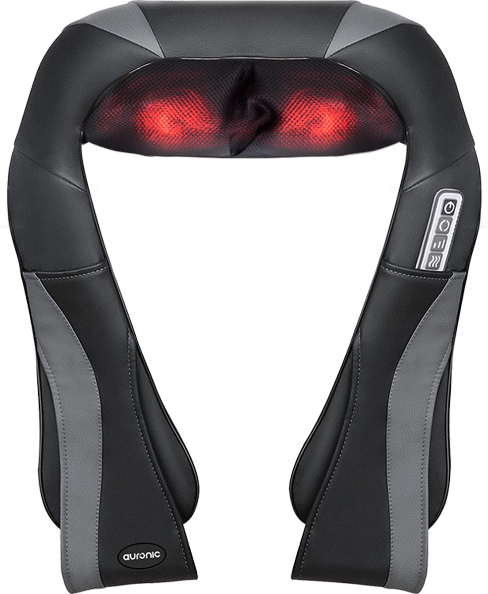Auronic Shiatsu Massagekussen - Elektrisch Nekmassage Apparaat - Nek en Schouder - Infrarood - Zwart