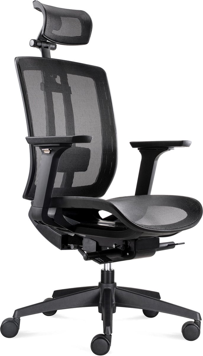 BenS 816DH-Synchro-4 - TOPMODEL bureaustoel - met ZWEVENDE zitting - 4D armleuningen - incl. Hoofdsteun - GREENGUARD GOLD - EN1335 & ARBO normering - Zwart