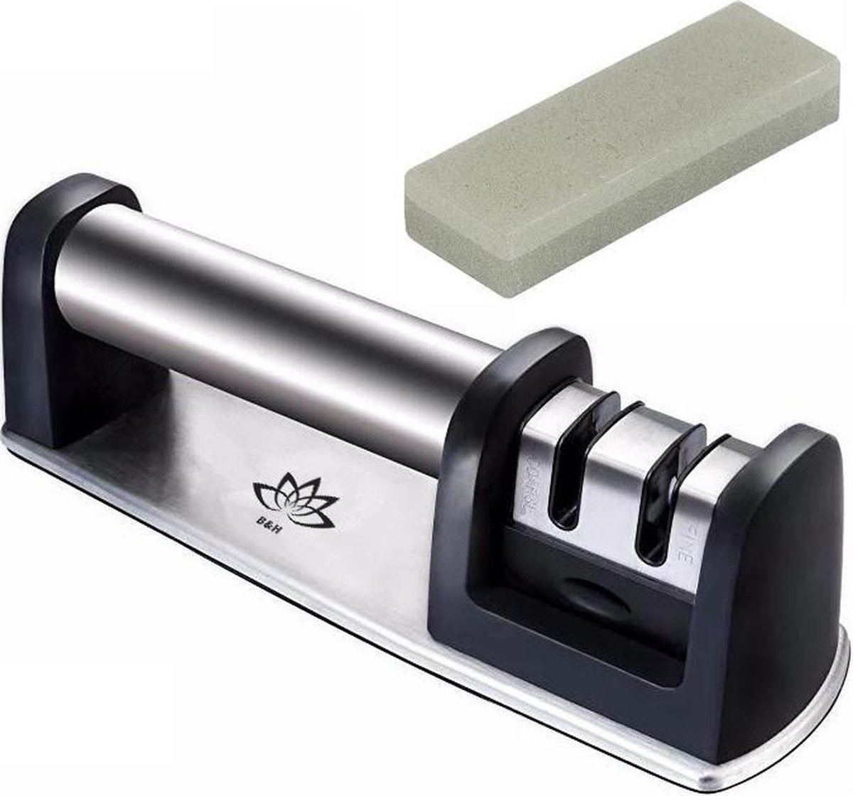 B&H Hoogwaardige Messenslijper - Doortrekslijper - Messen slijper - Inclusief Wetsteentje Slijpsteen (7cm lang)