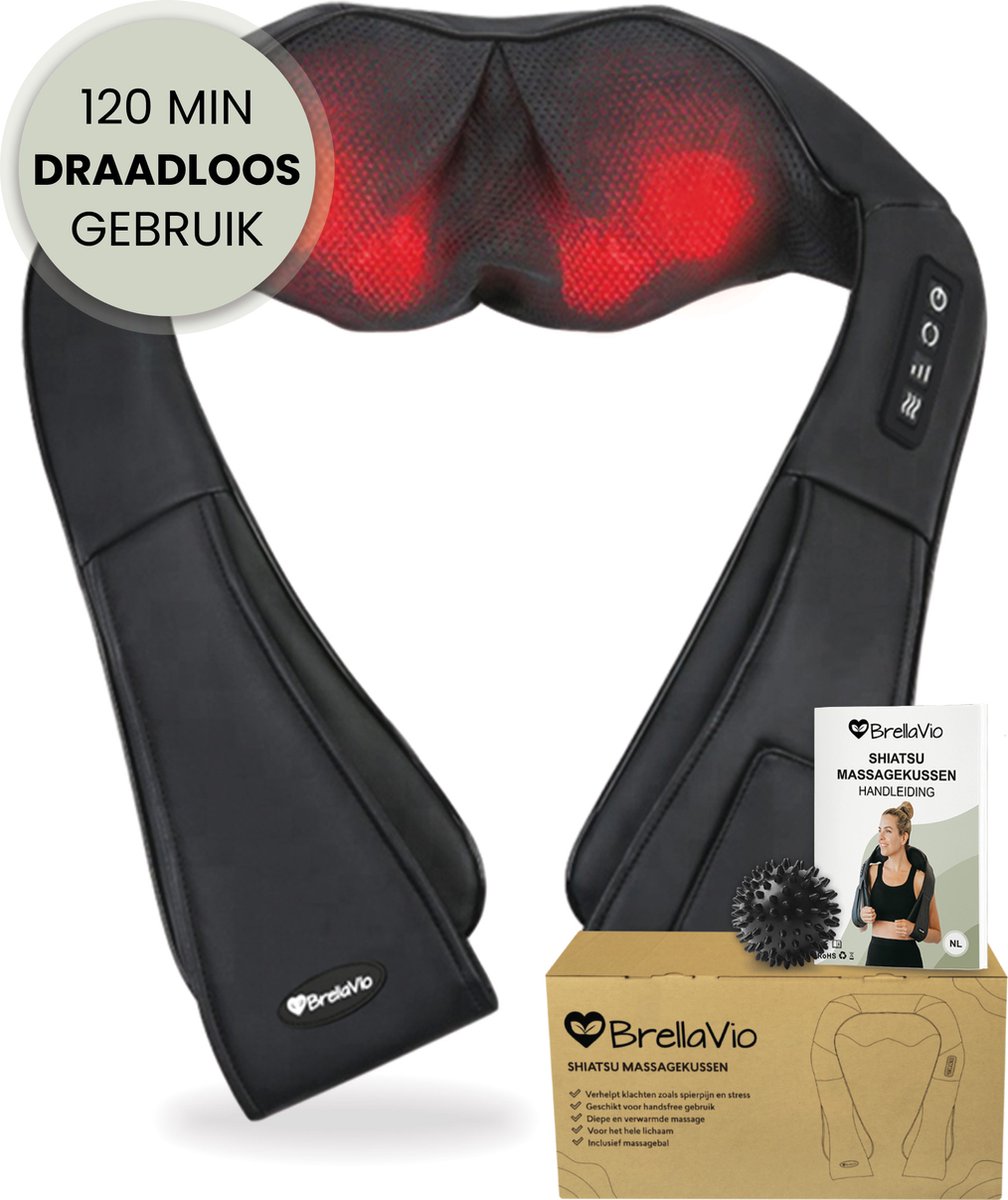 BrellaVio XL Draadloos Massagekussen + Massagebal - Warmte Functie en...