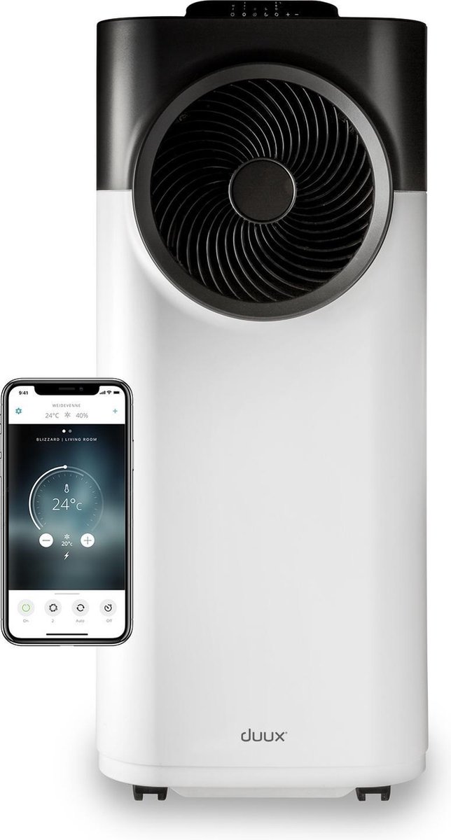 De 5 beste mobiele airco’s van 2025 onderzocht 5 Duux Blizzard Smart Mobiele Airco - 10.000 BTU/u - Inclusief Raamafdichting