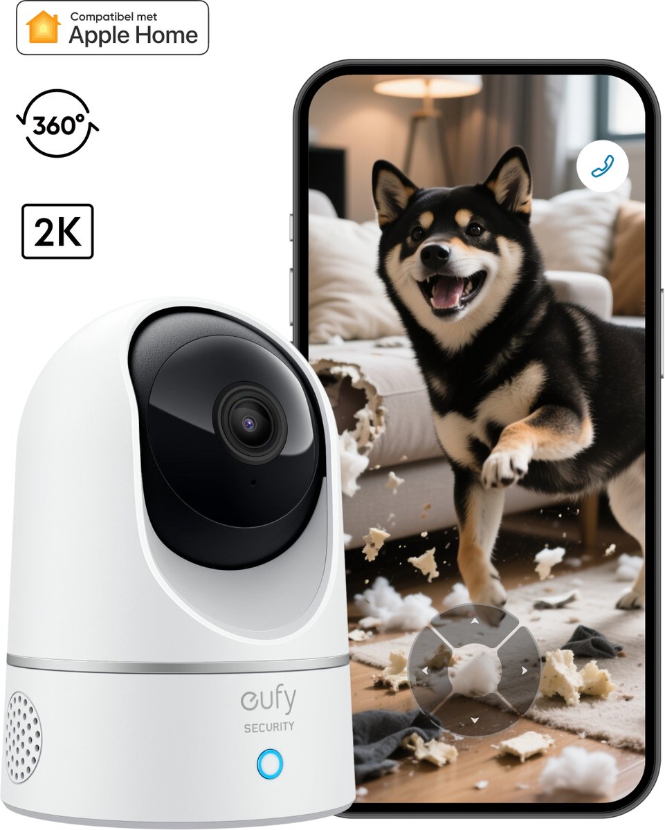 Eufy by Anker 2K Indoor Camera - Pan & Tilt - Beveiligingscamera voor binnen - Wit