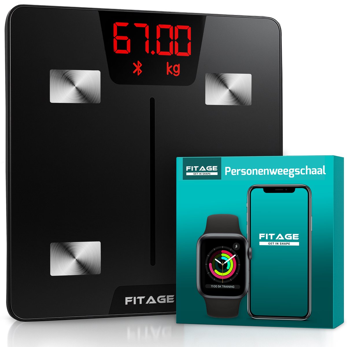 FITAGE Personenweegschaal - Weegschaal met 17x Lichaamsanalyse -...