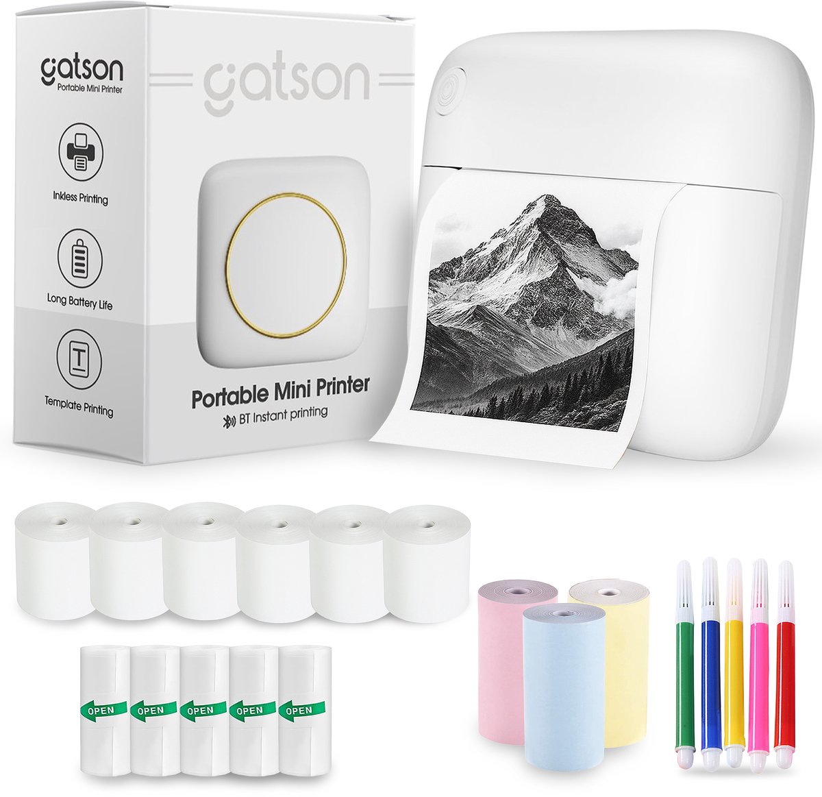 Gatson - Mini Printer - Mini Printer voor Mobiel - Pocket Printer - Mobiele...