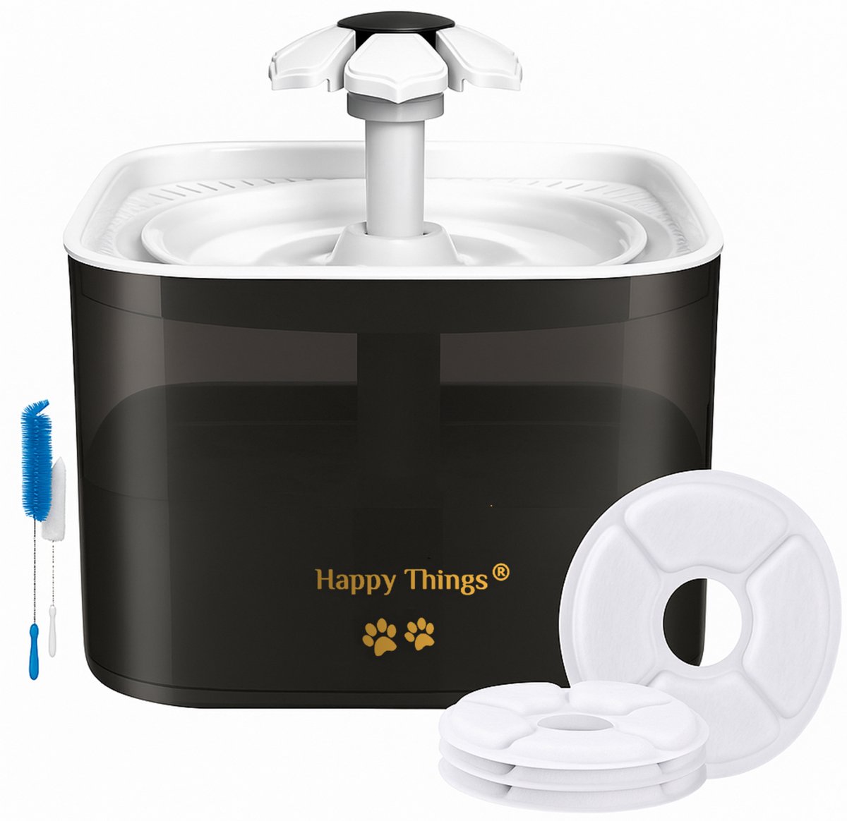 Happy Things - Drinkfontein Hond en Kat - Geruisloos - 2 L - Zwart met Goud -...