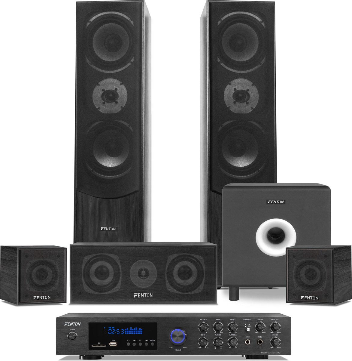 Home Cinema set van Fenton met Bluetooth, 5 speakers (zwart), een 10 actieve...