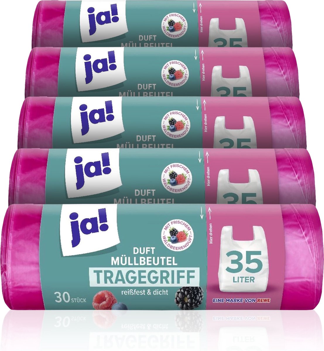Ja! | 5 x 30 pedaalemmerzakken met geur | 35 liter | Bosvruchten geur | 150...