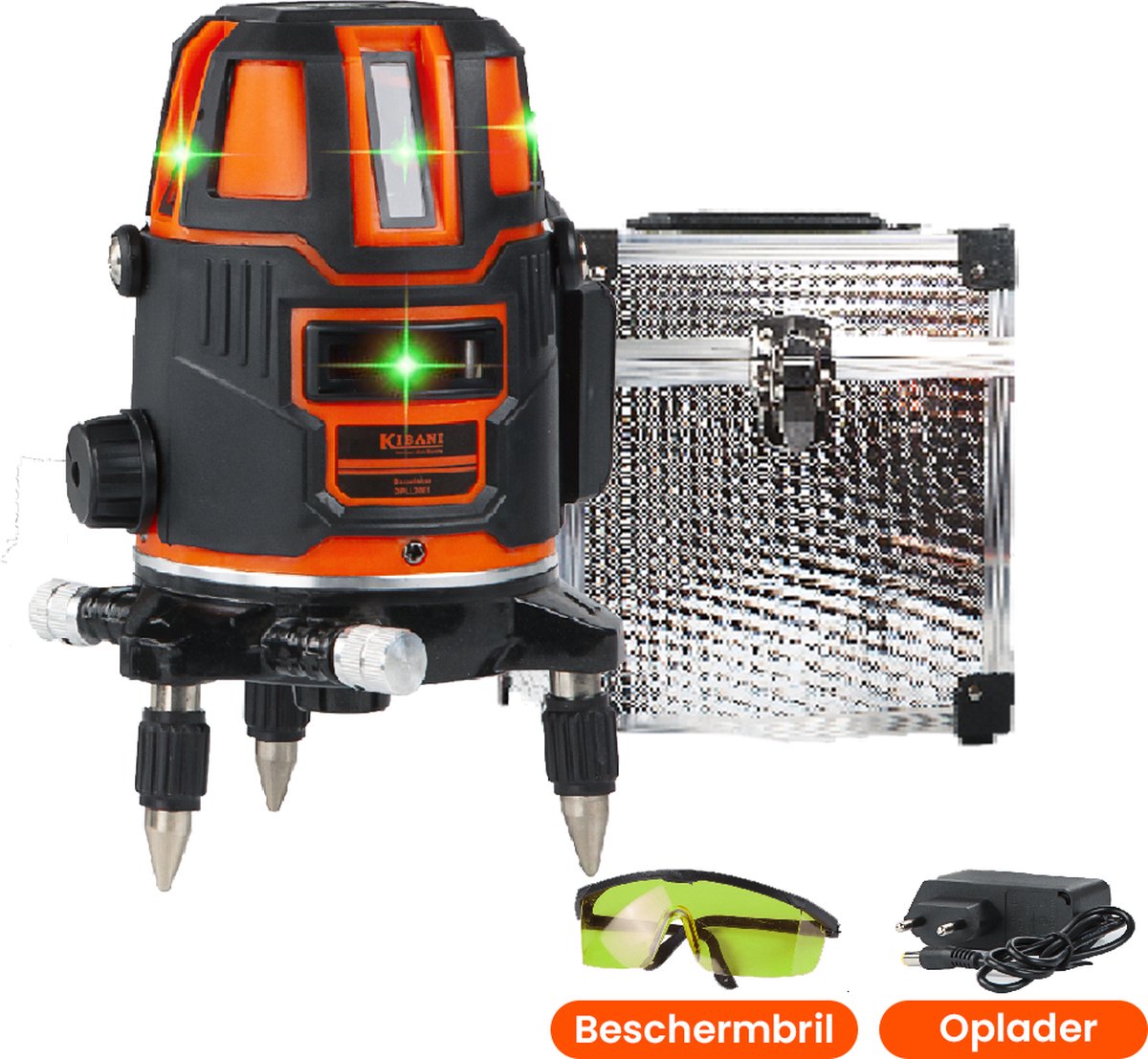 Kibani kruislijnlaser met statief - bouwlaser zelfnivellerend - kruislijnlaser zelfnivellerend - kruislaser - rotatielaser - laserwaterpas - lijnlaser - oplaadbare accu - laserliners- rood - met statief en opberg box