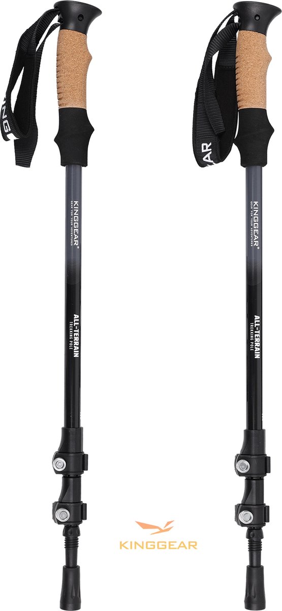 King Gear Kilimanjaro - hoge kwaliteit trekkingstokken - telescopisch uitschuifbaar - met accessoires - zwart