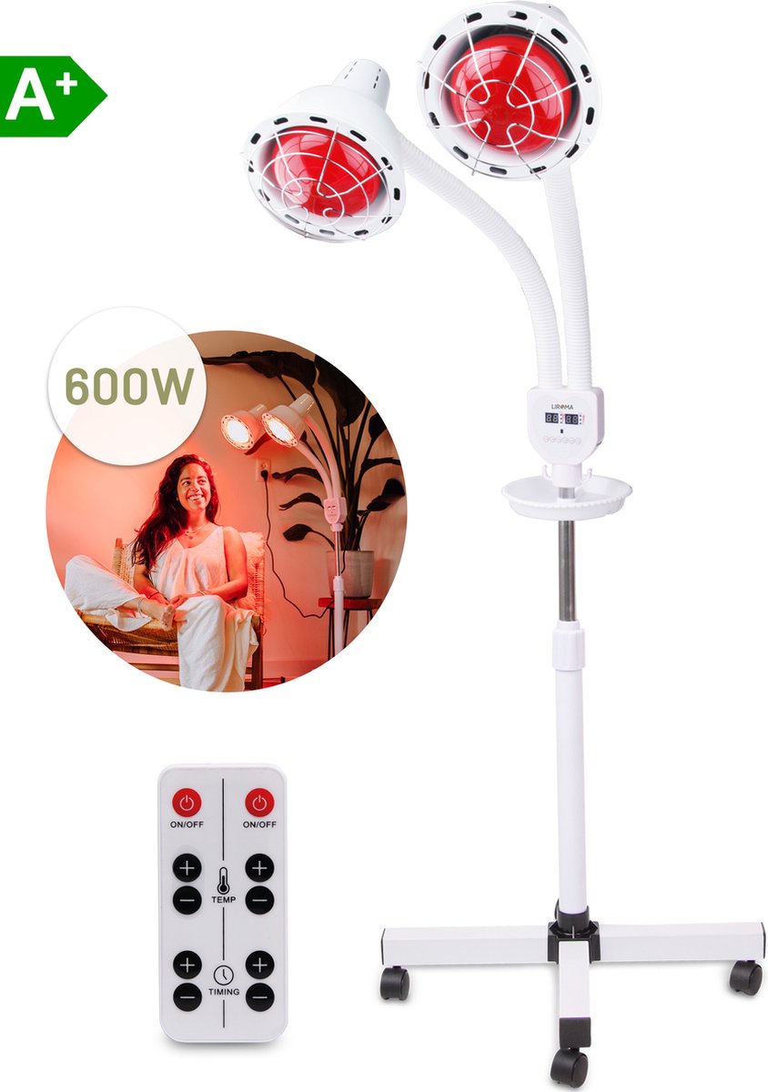 LIROMA® 600W Infraroodlamp - Timer - Spieren en Gewrichten - Infraroodtherapie - Lichttherapie - Fibromyalgie - Pijnverlichting – Collageen Lamp – Warmtelamp - Rood Licht Therapie - Red Light Therapy