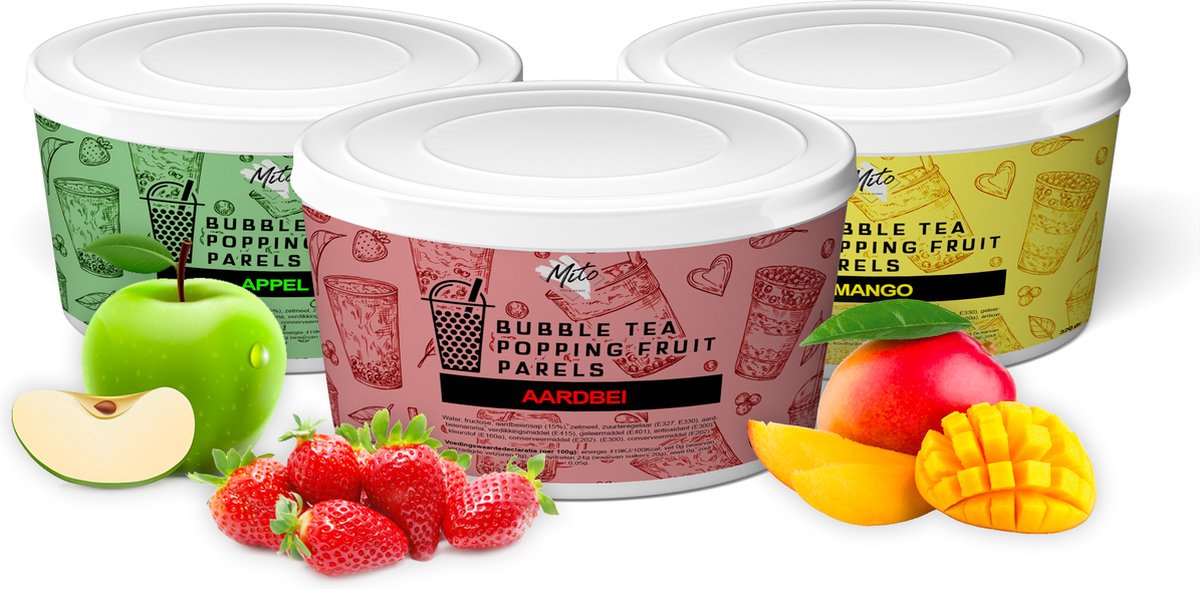Mito Tea - Bubble Tea - Popping Fruitparels - Boba * Combipack * 3X 320 Gram...