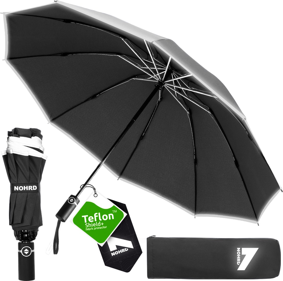 Nohrd Stormparaplu Zwart - Paraplu Stormbestendig 108 km/h - Opvouwbaar -...