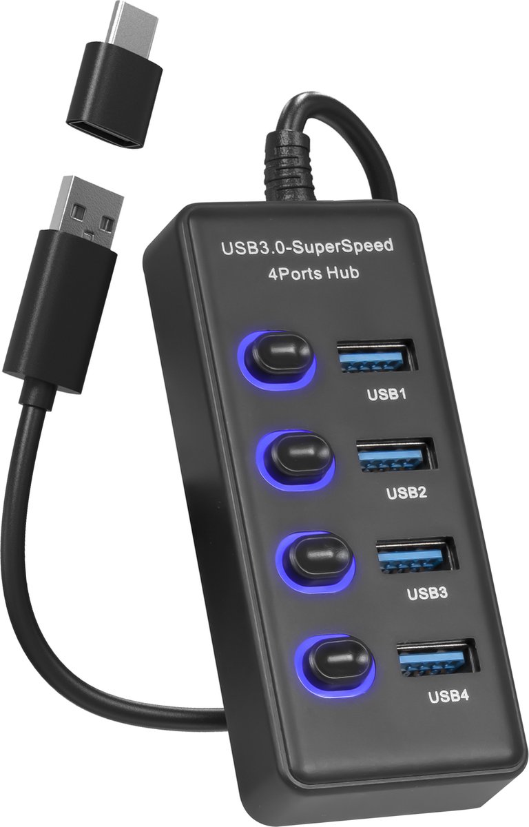 Nuvance – Nuvance – USB Hub 3.0 – 4 Poorten - Splitter – USB C Hub/Adapter -...