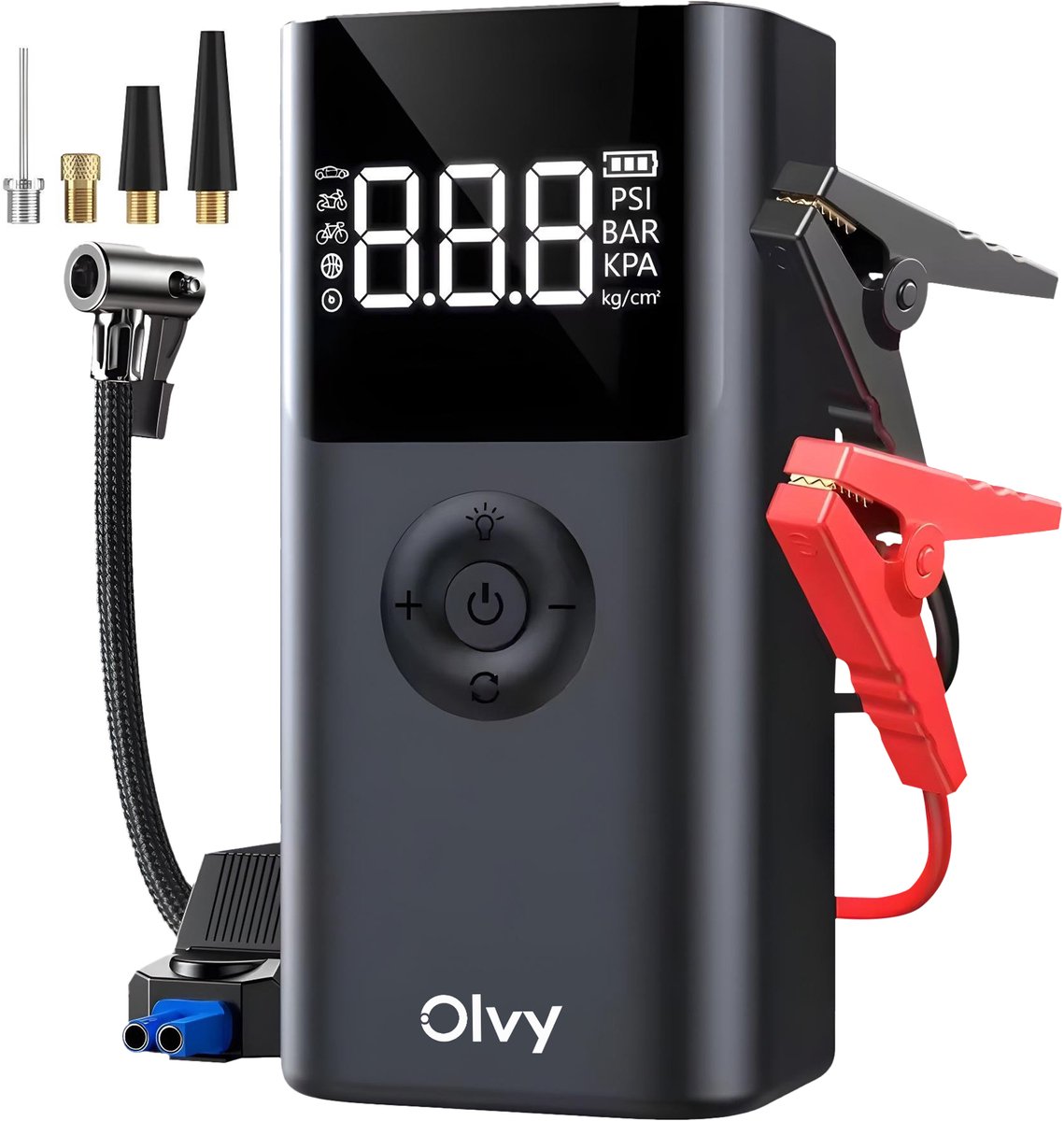Olvy 12V Jumpstarter voor Auto met Compressor - 1500A - 4-in-1 Starthulp met...
