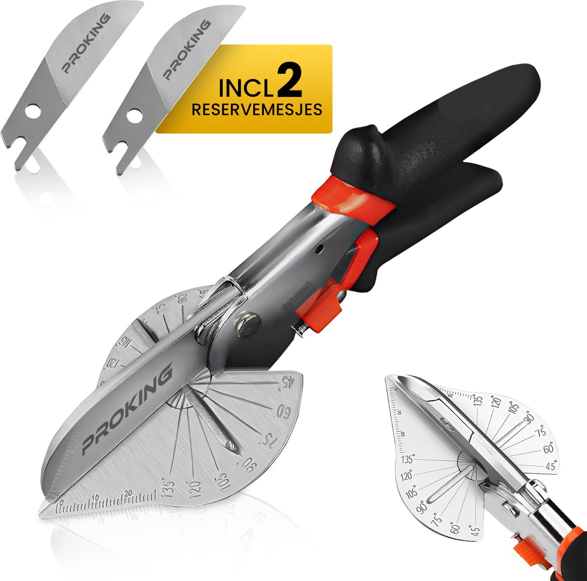 PROKING Plintenschaar – Laminaatknipper – Plinten Schaar – Plintentang – Verstekschaar – Verstelbaar van 45° tot 135° - Incl 2 reserve mesjes
