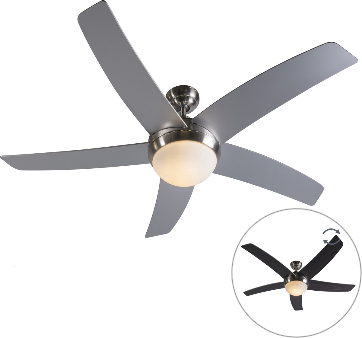 De 5 beste plafondventilators voor optimale verkoeling 2 QAZQA cool - Design Plafondventilator met lamp en afstandsbediening - 2 lichts - Ø 1300 mm - Staal - Woonkamer | Slaapkamer | Keuken