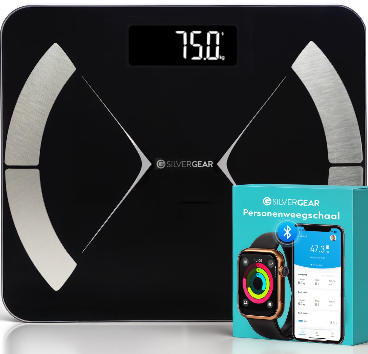Silvergear Weegschaal Personenweegschaal - Slimme Weegschaal met...