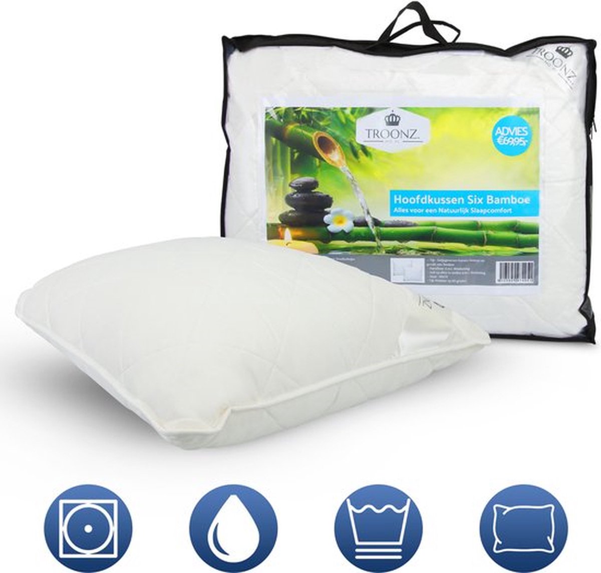 De 5 beste bamboe kussens voor een optimale nachtrust 5 Six Bamboe hoofdkussen - Verkoelend Hoofdkussen Nekklachten – Ergonomisch Kussen 60 x 70 cm - Gratis draagtas