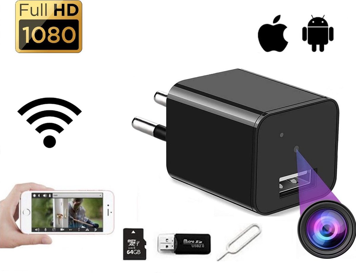 Verborgen Spy Camera Adapter - Wifi met App - USB Oplader - Spionage Camera -...