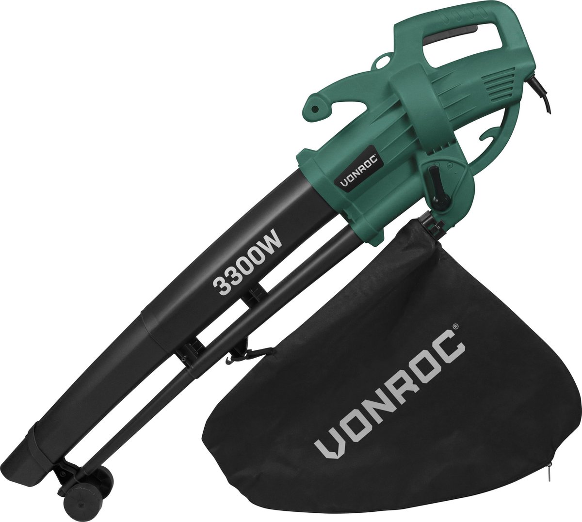 VONROC 3-in-1 bladblazer – 3300W – Blazen, Zuigen & Versnipperen – 270km/h – Incl. 40L opvangzak