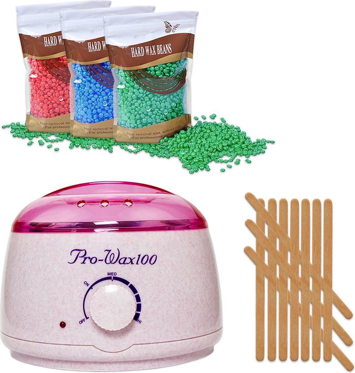 Waxapparaat starterset 100Watt-creme/roze-ontharen-wax beans-wax verwarmer