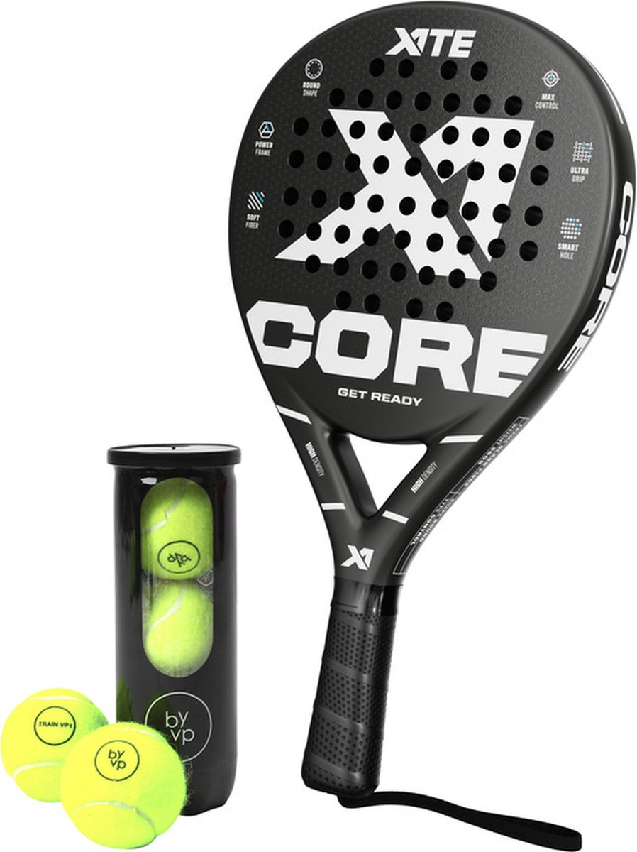 X1TE Padel Racket Core Black - Set padelballen 3 stuks - By VP X1TE Padel Racket Core Black - Set padelballen 3 stuks - By VP