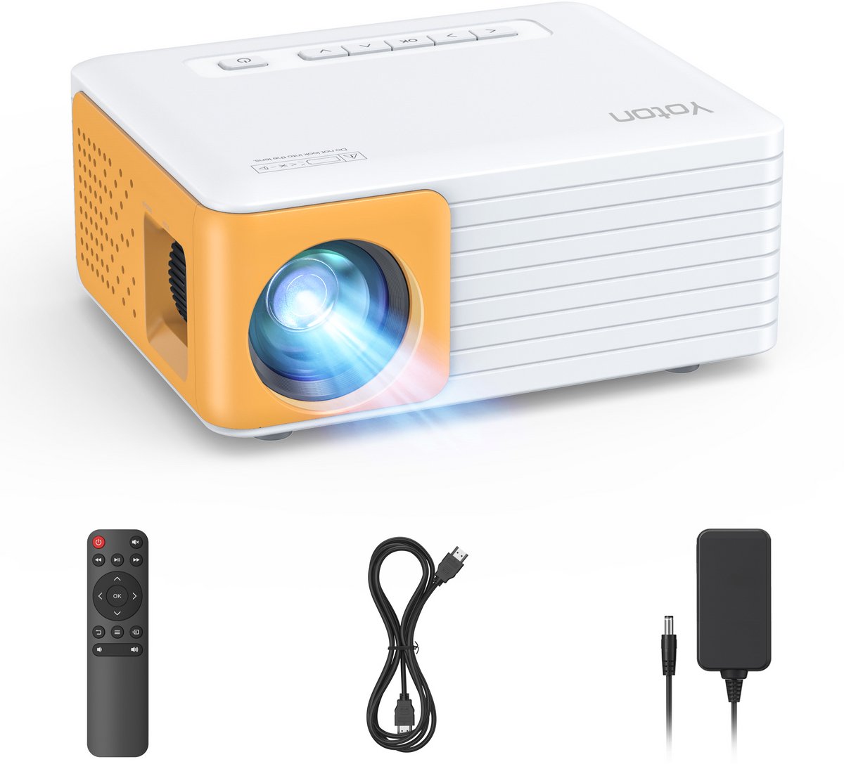 Yoton Y3 Mini Beamer - 5500 Lumen - 20000+ Uur - Compatibel met HDMI, USB, AV, Laptop, Smartphone - Wit en Geel